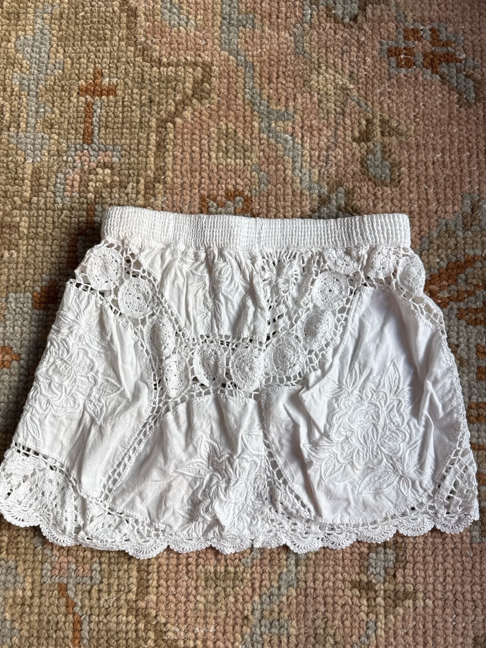 Vintage White Embroidered Lace Sheer Mini Skirt XXS